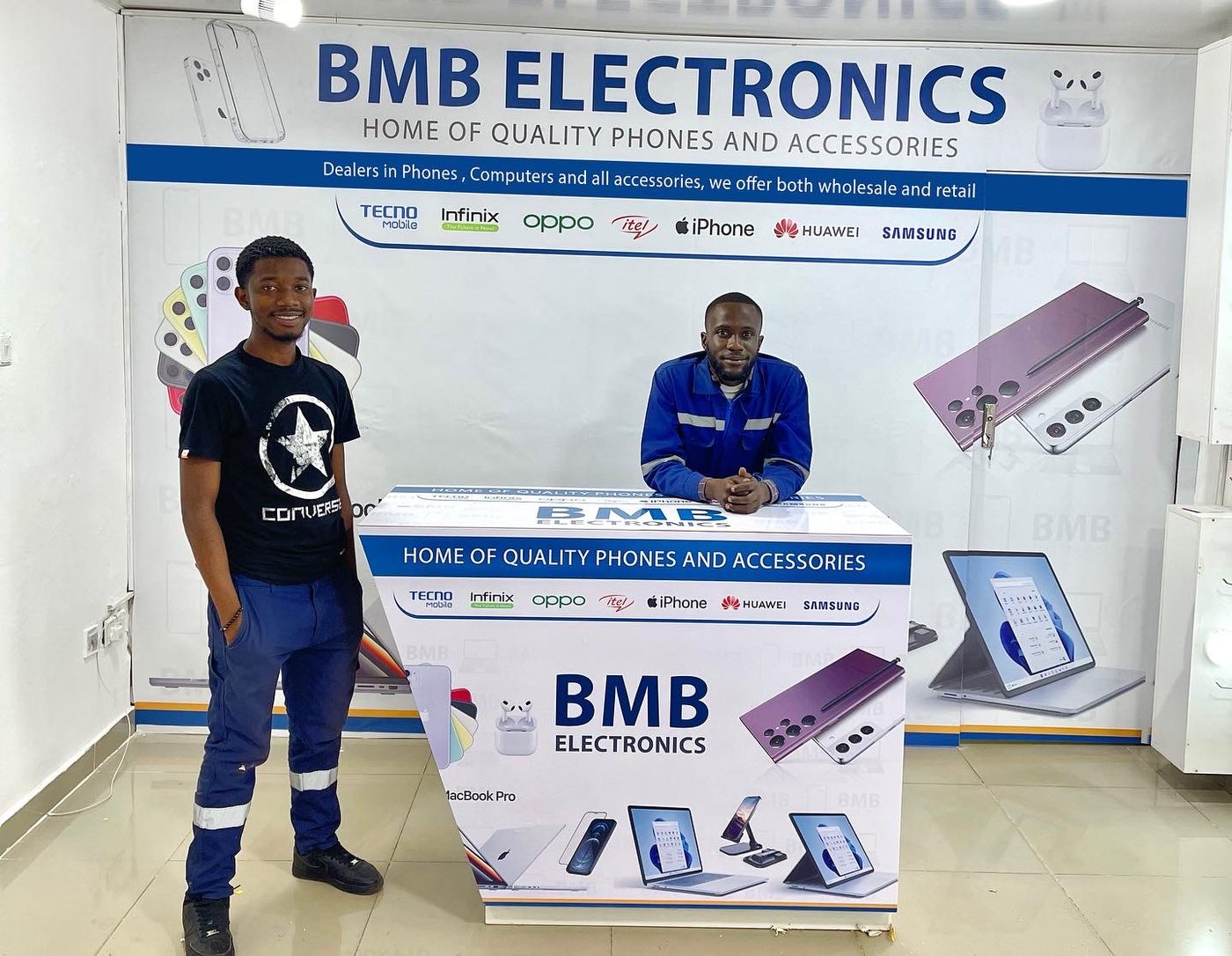 Branded BMB Electronics retail counter and display units