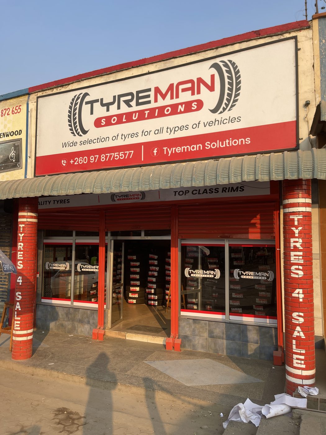 Tyreman Solutions branded shopfront in Ndola