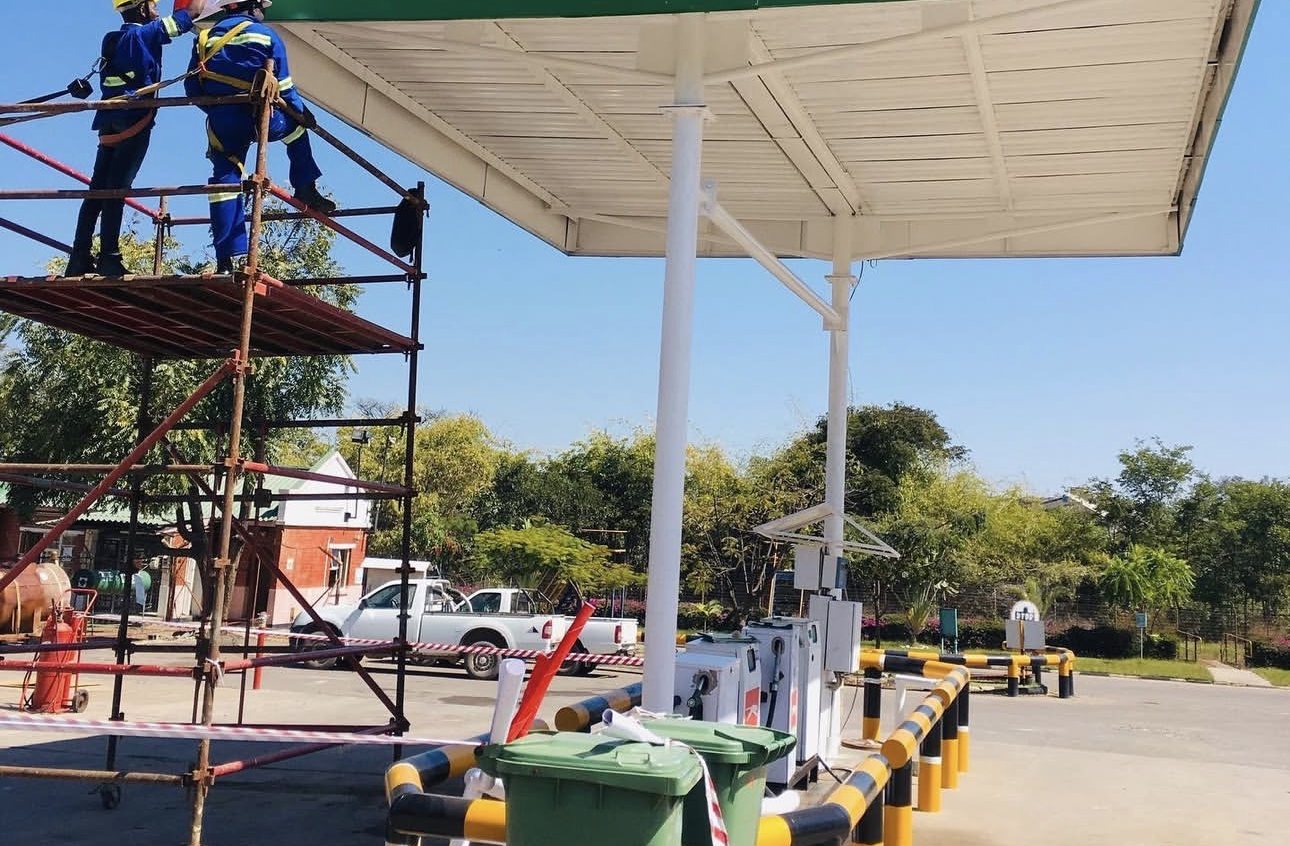 PUMA Energy forecourt canopy branding being installed